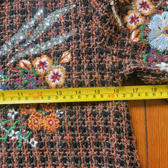 Zara Tweed Sequin FLoral Dress, sz XS-Small - Picture 9 of 13